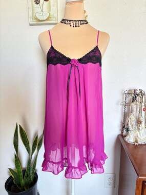 Apt. 9 Babydoll Chemise Size M Pink Chiffon Lace Slip Lingerie